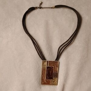 Geometric Brown and Gold Necklace